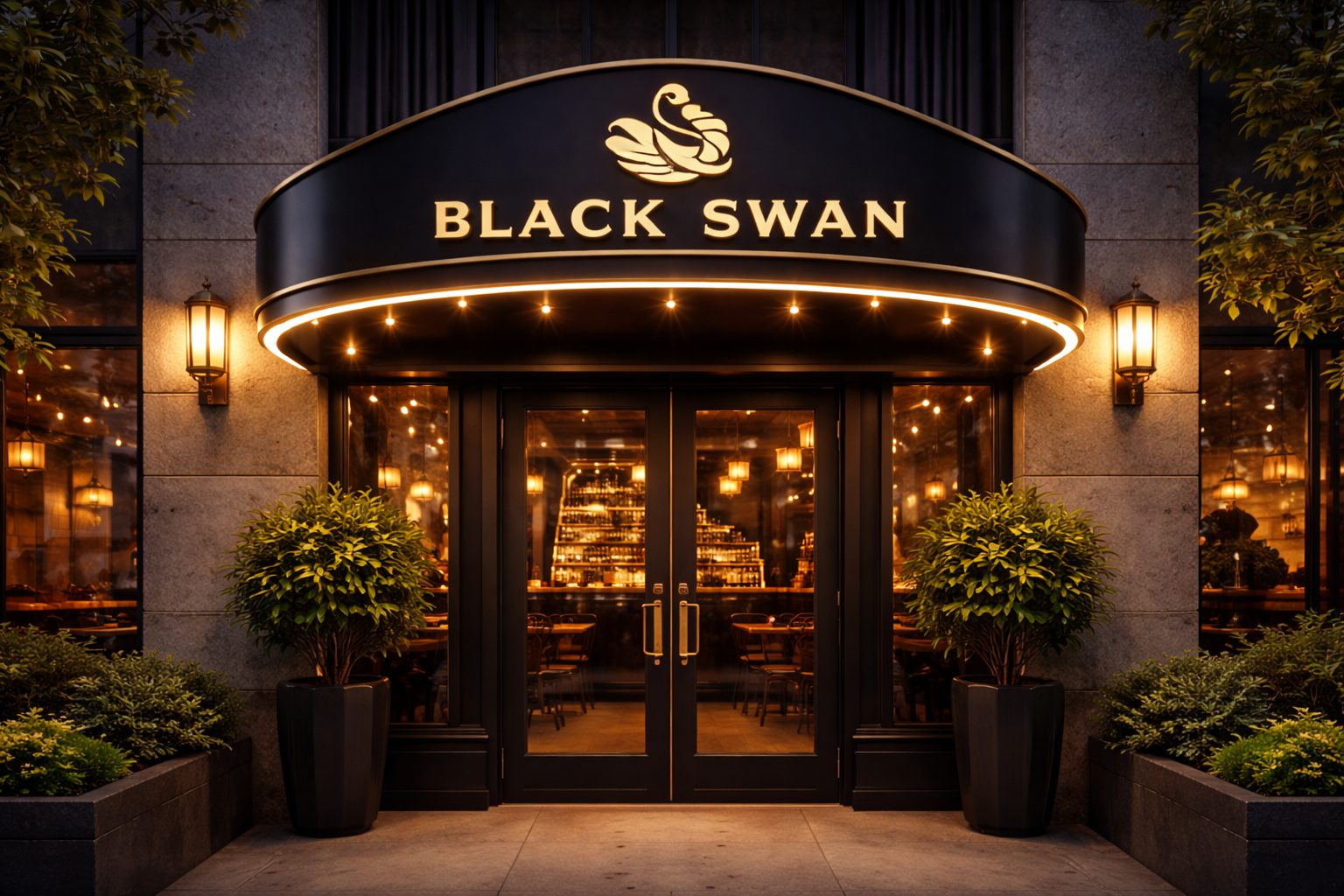 Backlit commercial awning glowing at night on a storefront