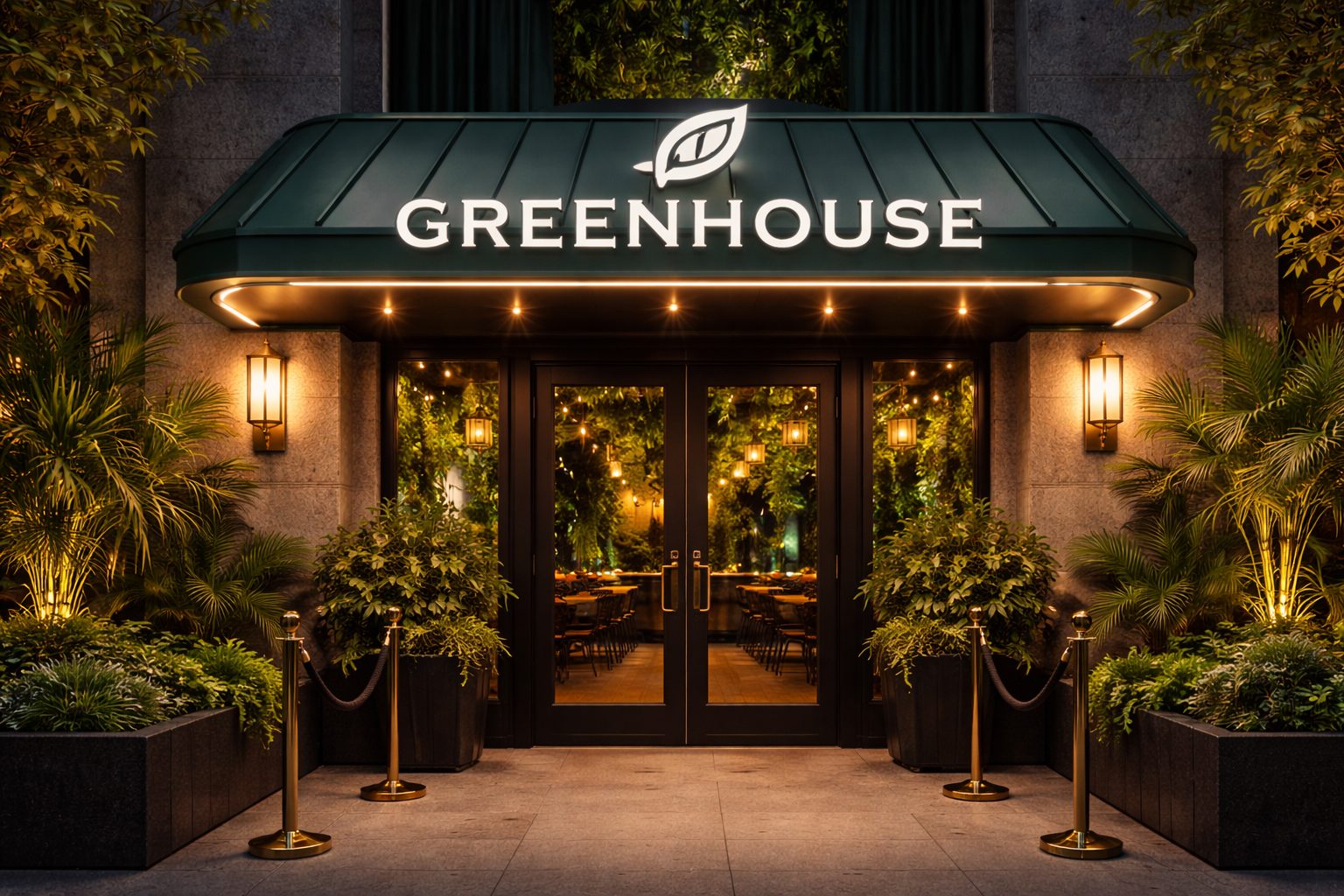 Metal standing seam awning on a modern commercial building