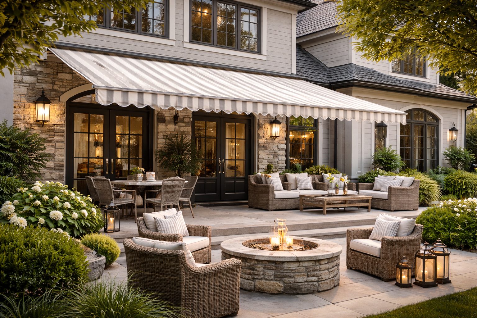 AVI Design Nutley showroom interior showing Sunbrella fabric swatches and awning frame samples