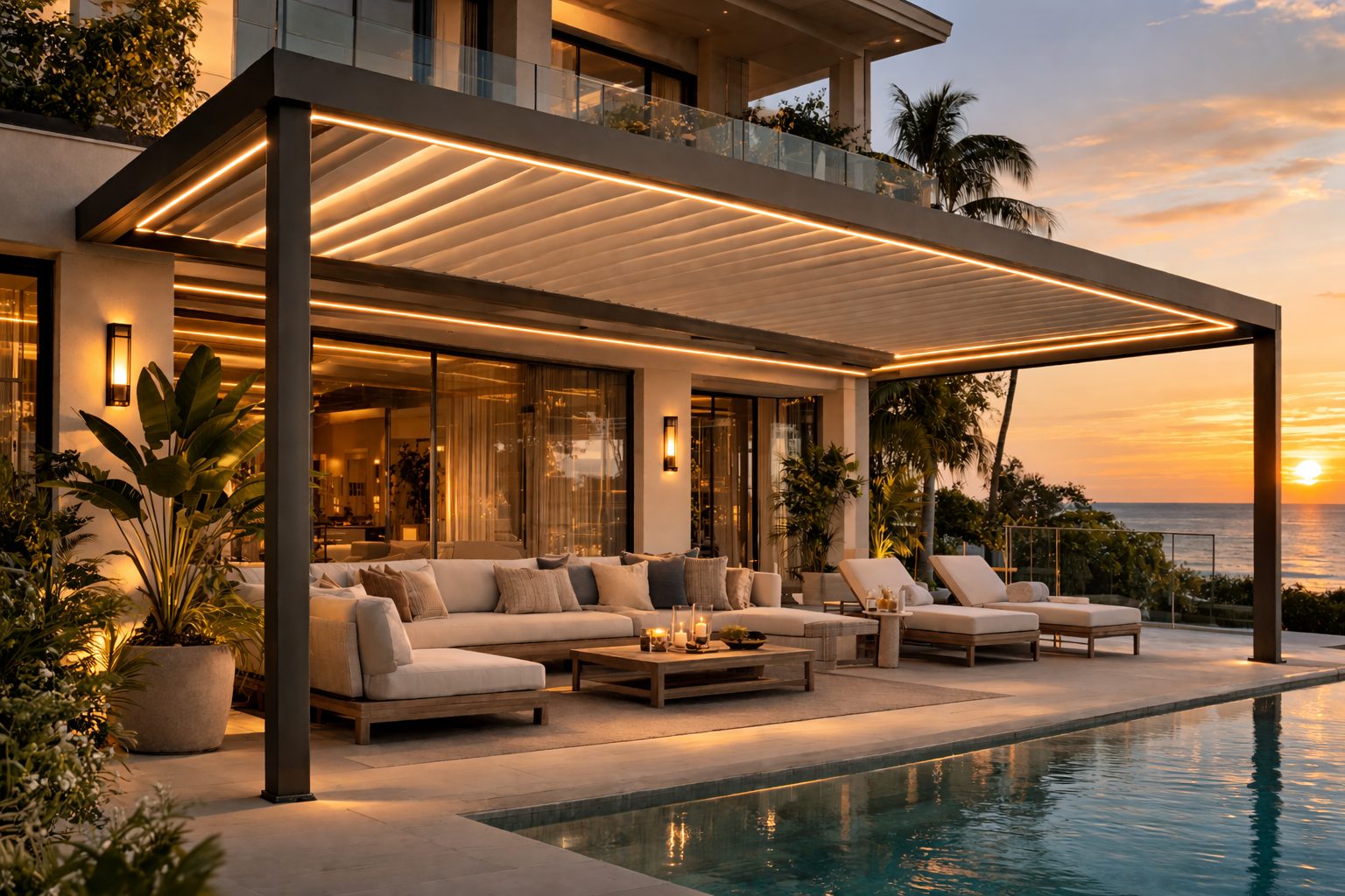 Sunbrella fabric pergola cover on a residential pergola