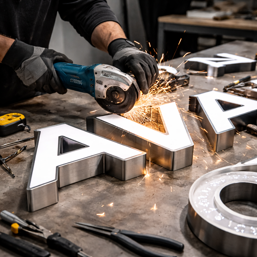 AVI Design team fabricating a sign in the manufacturing facility