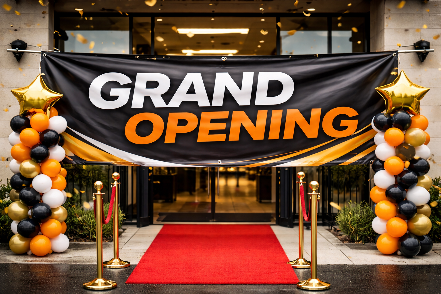 Custom vinyl banner displayed on a New Jersey storefront