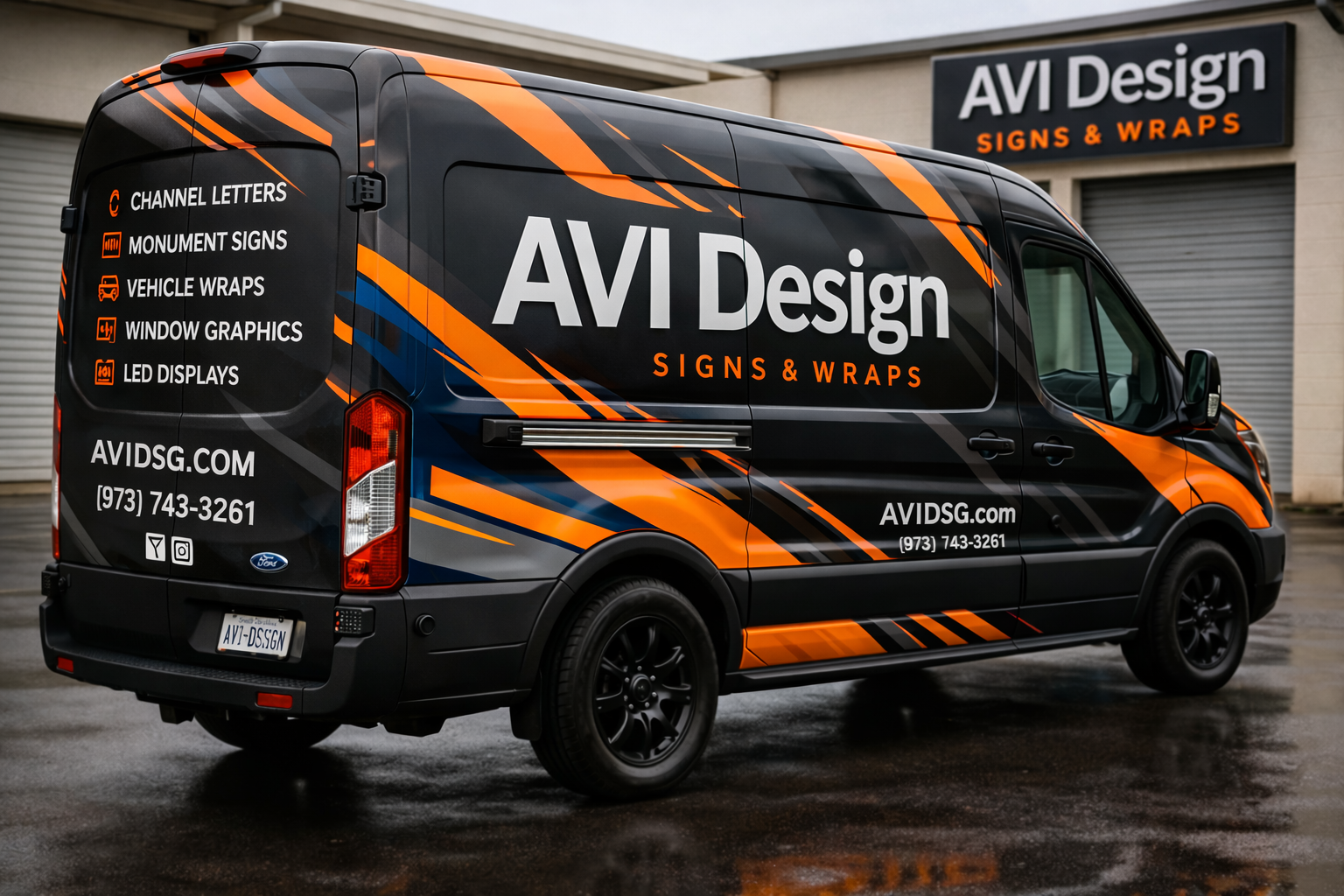 Close-up of a professionally wrapped commercial van showing vibrant graphics and premium vinyl finish