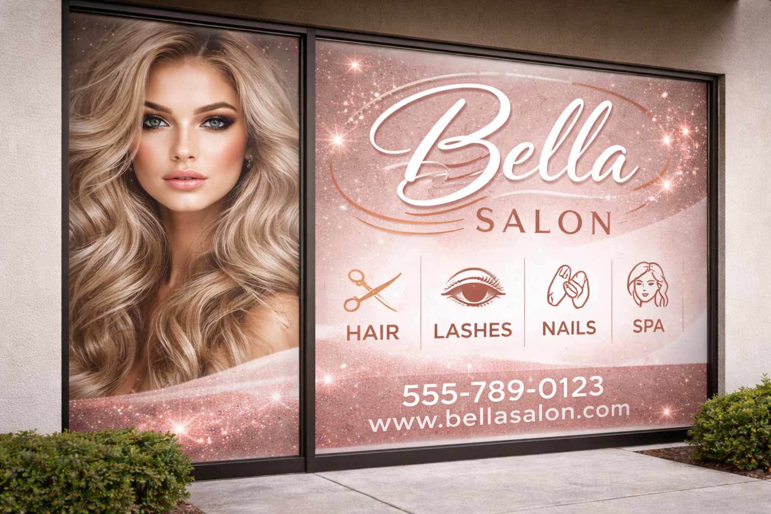 Perforated window vinyl showing branded exterior with see-through interior view